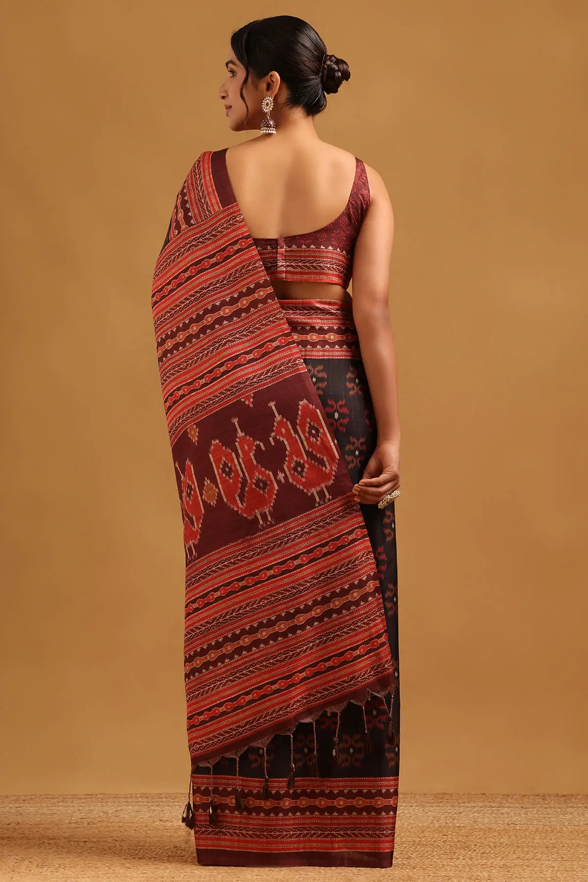 Black Tussar Ikat Printed Saree